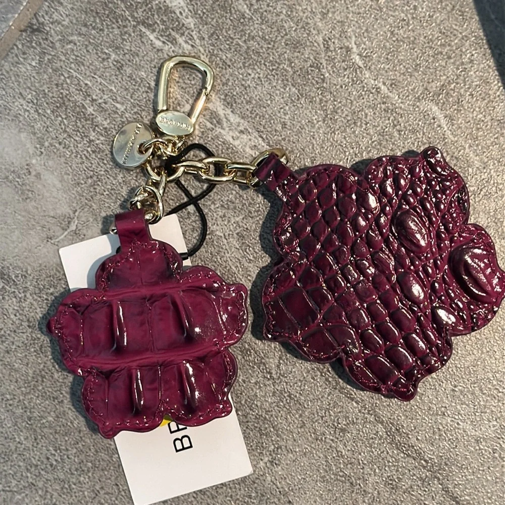 Brahmin Purple Flower Bag Charm Key Fob Keychain Flower Duo
